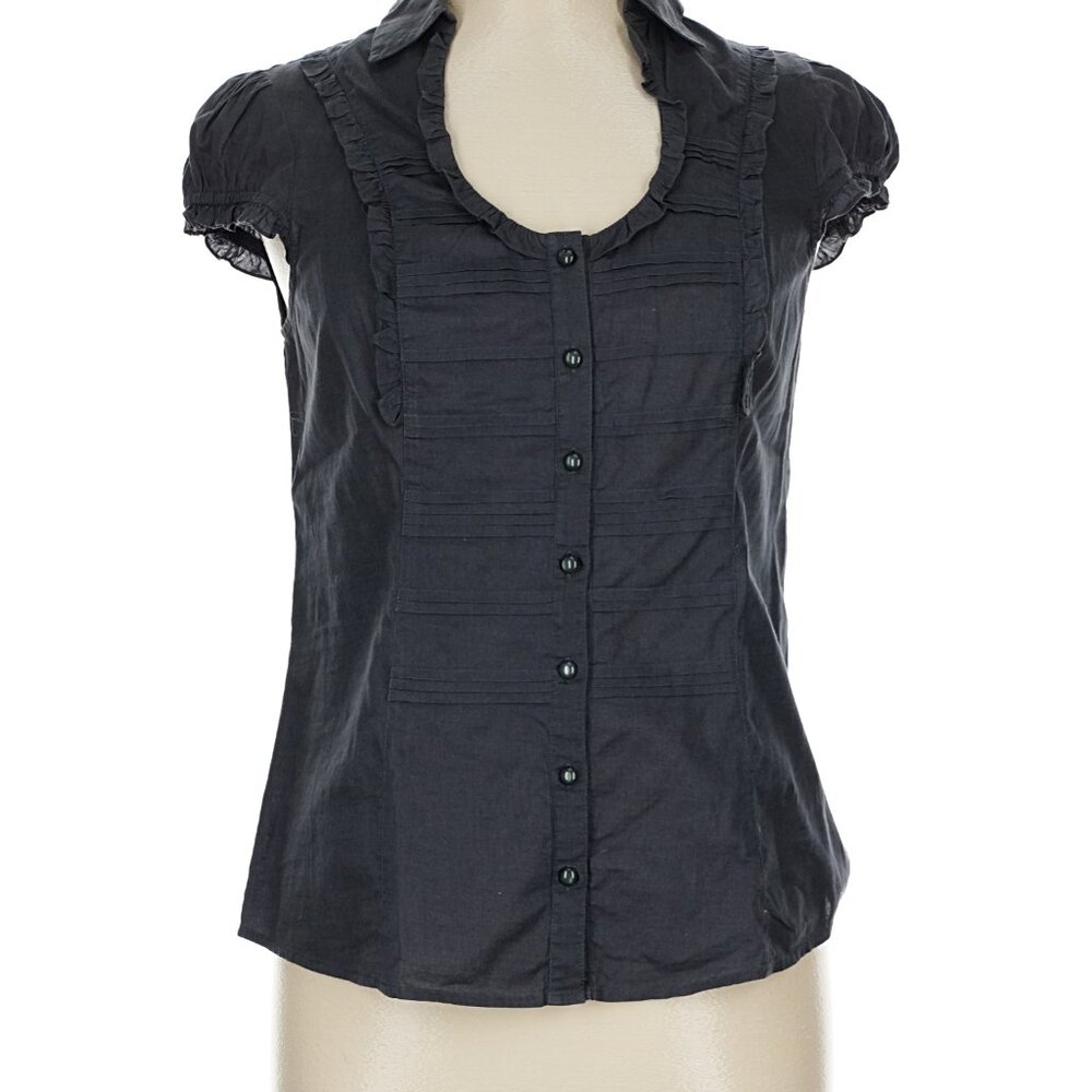 Edme & Esyllte Dark Gray Button Down Cap Sleeve Top Size 10